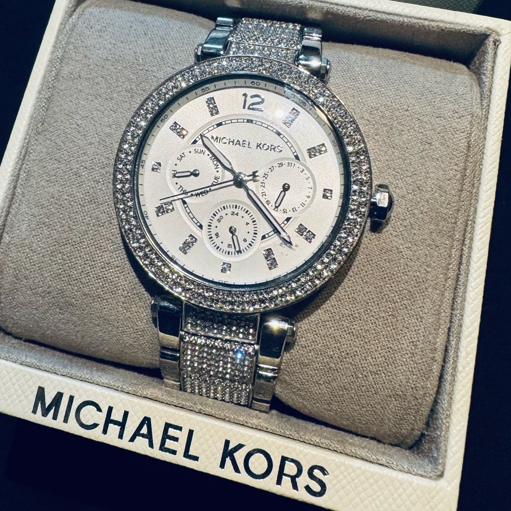 Michael Kors Oversized Pavé Silver Crystal Watch